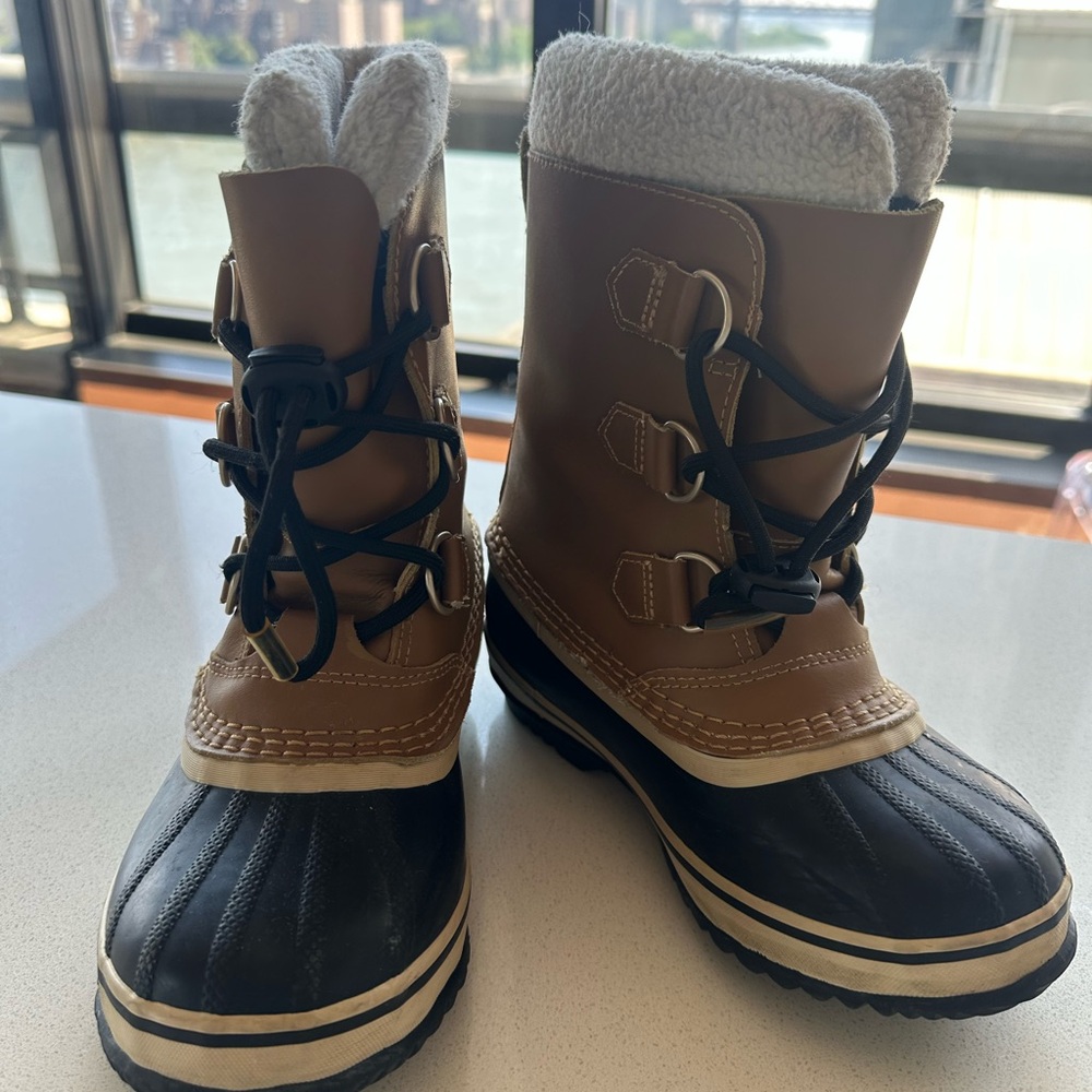 Sorel Kids Tan and Black Snow Boots